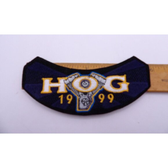 Harley Davidson Patch "HOG 1999 " w. Engine Curved  5¼"x2½" HOG Patch Iron on - Picture 2 of 4